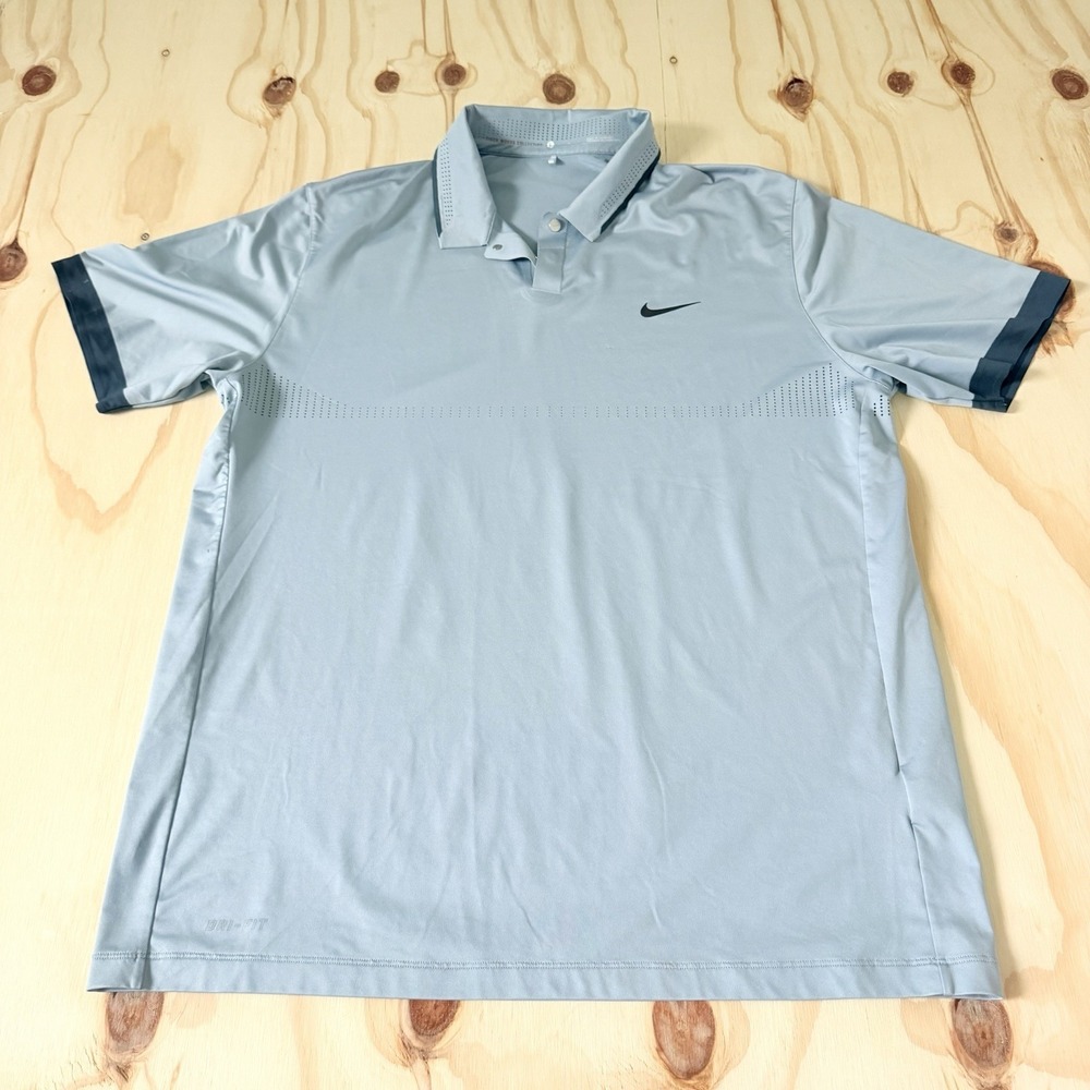 Nike Tiger Woods Polo Shirt Mens large Gray Dri-FIT Golf Short Sleeve